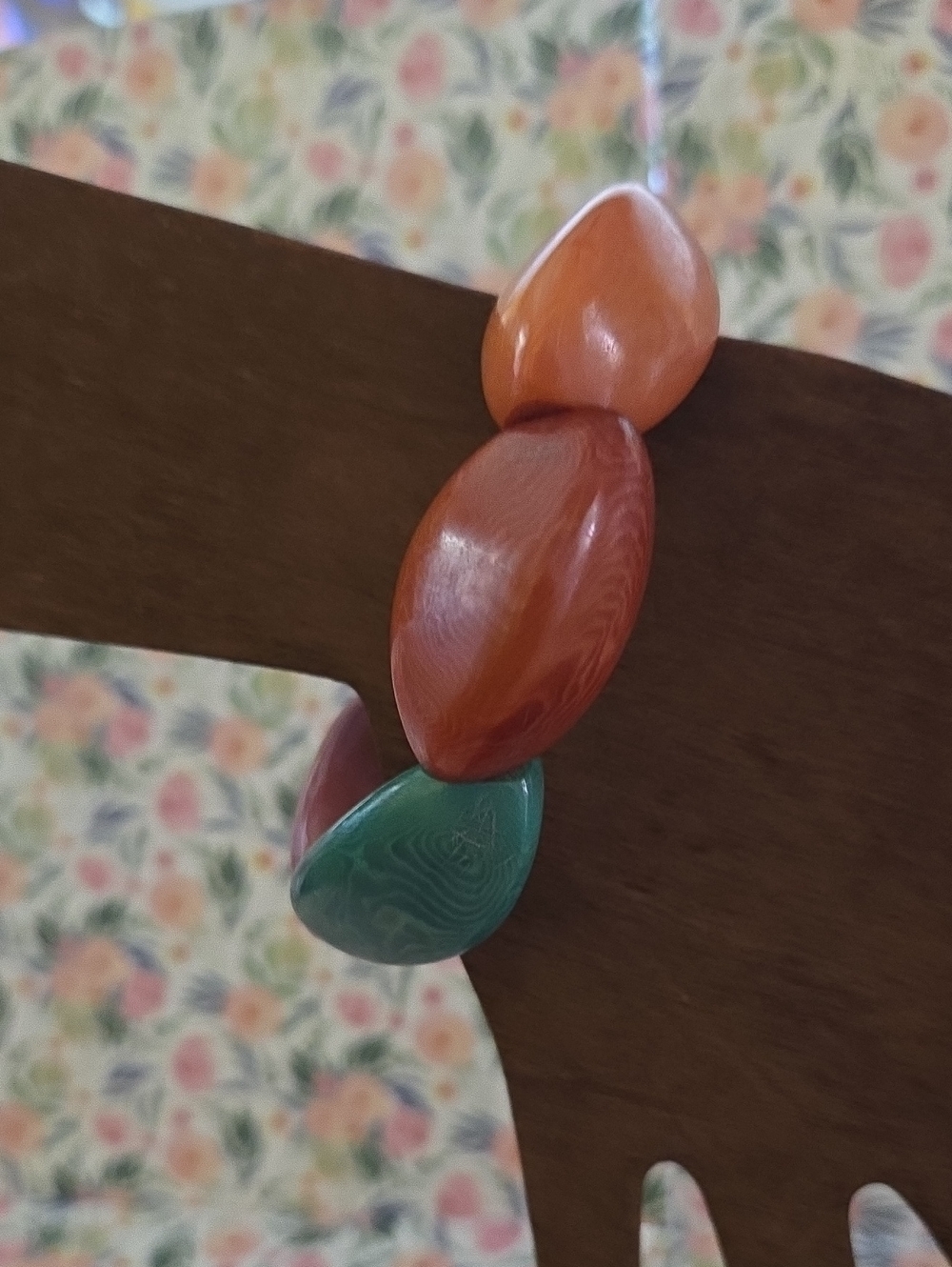 Colorful Bead Link Bracelet - Orange, Red, Teal